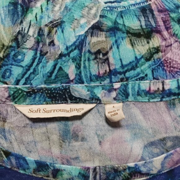 Soft Surroundings Short Sleeve Blue & Purple Scoop Neck Top in Size Large - Picture 4 of 5